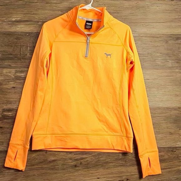 PINK Victoria's Secret Bright Orange Quarter-Zip Sweatshirt - Picture 7 of 8